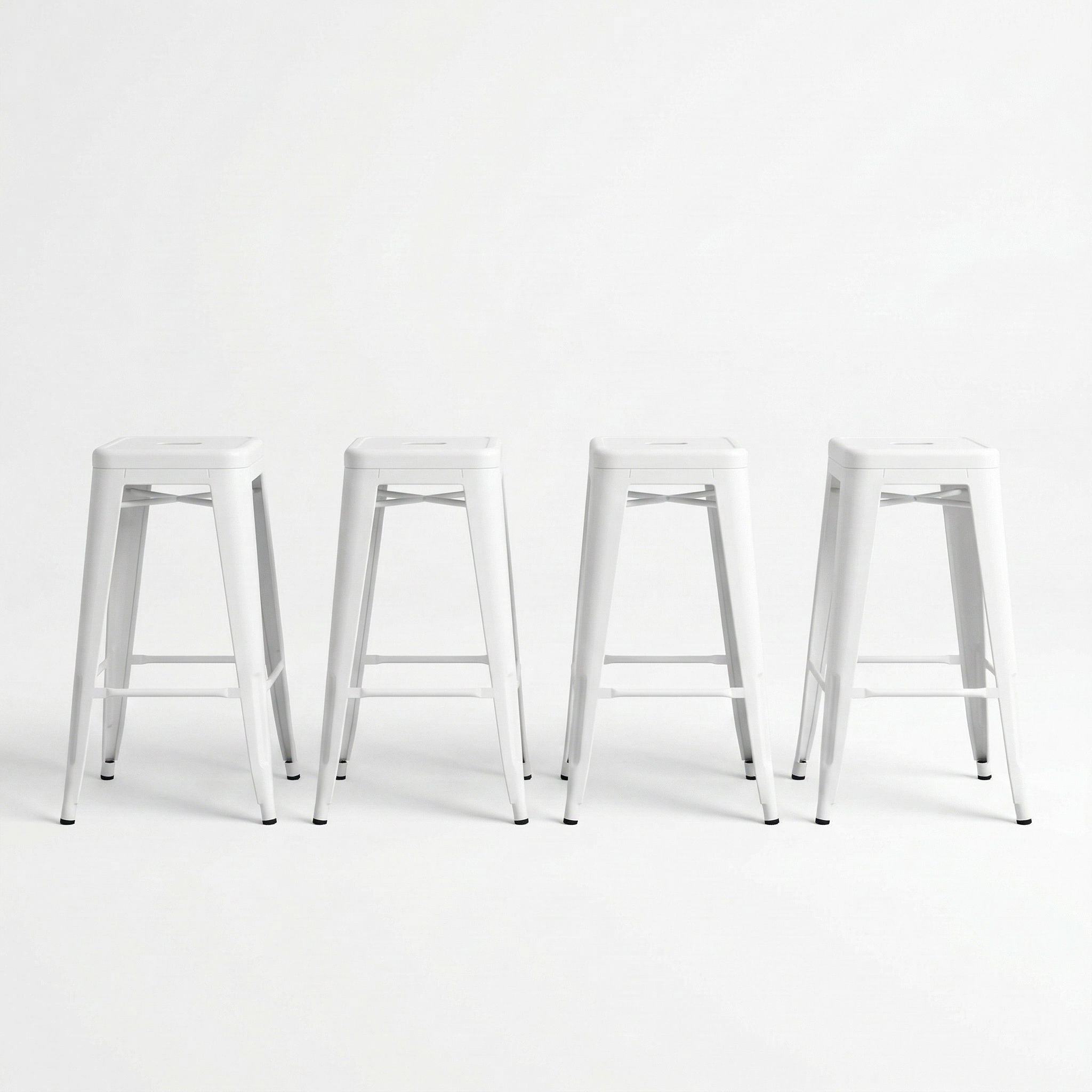 Industrial White Metal Bar Stool - High Back, Stackable