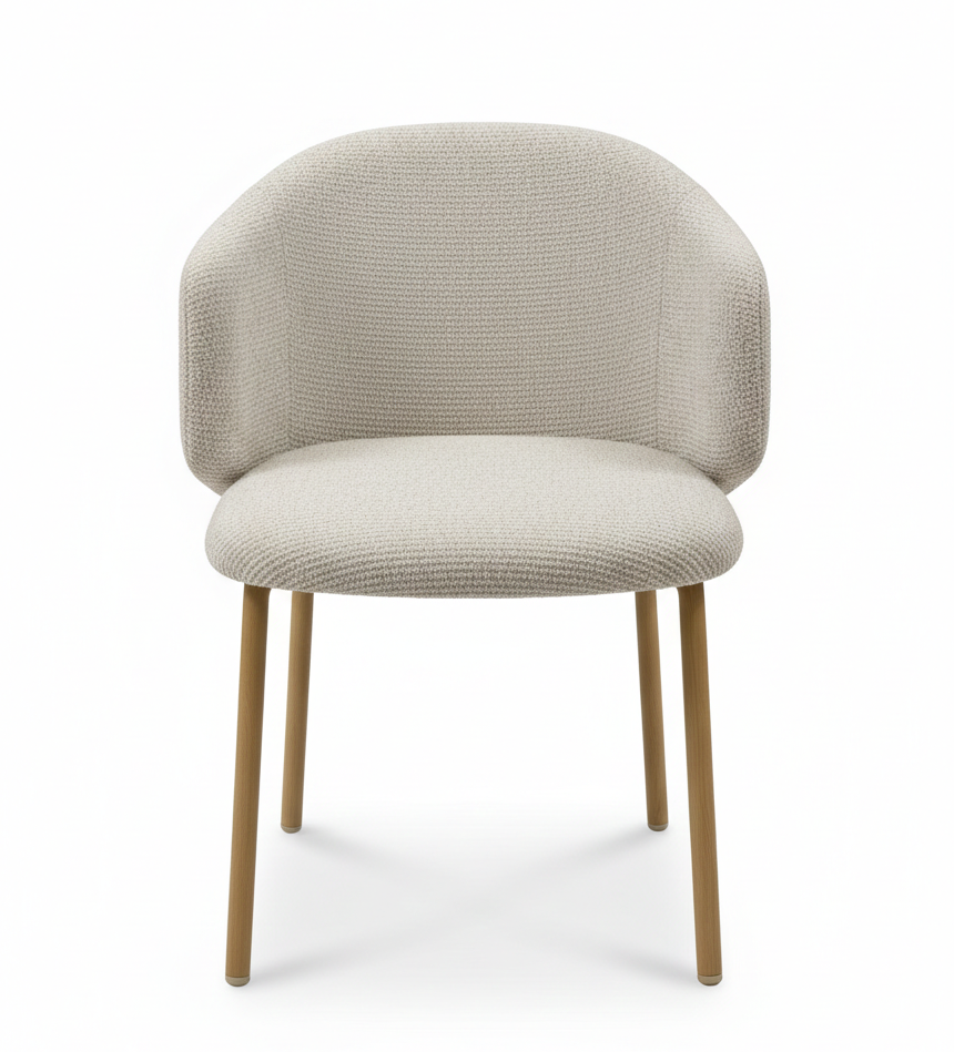 LUNA Modern Accent Dining Chair – Luxury Beige Bouclé Armchair with Enveloping Backrest and Sand-Finish Designer Legs – Elegant Scandinavian Seating for Dining Room & Vanity