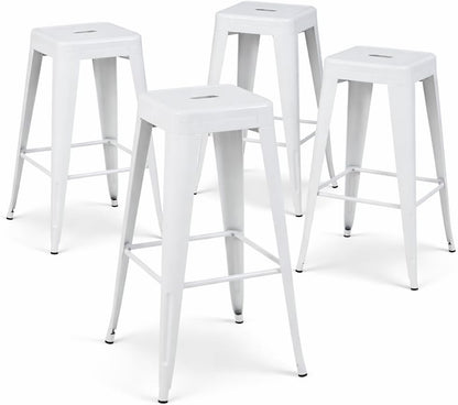 Industrial White Metal Bar Stool - High Back, Stackable