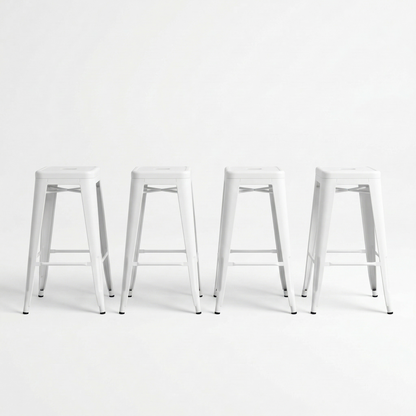 Industrial White Metal Bar Stool - High Back, Stackable