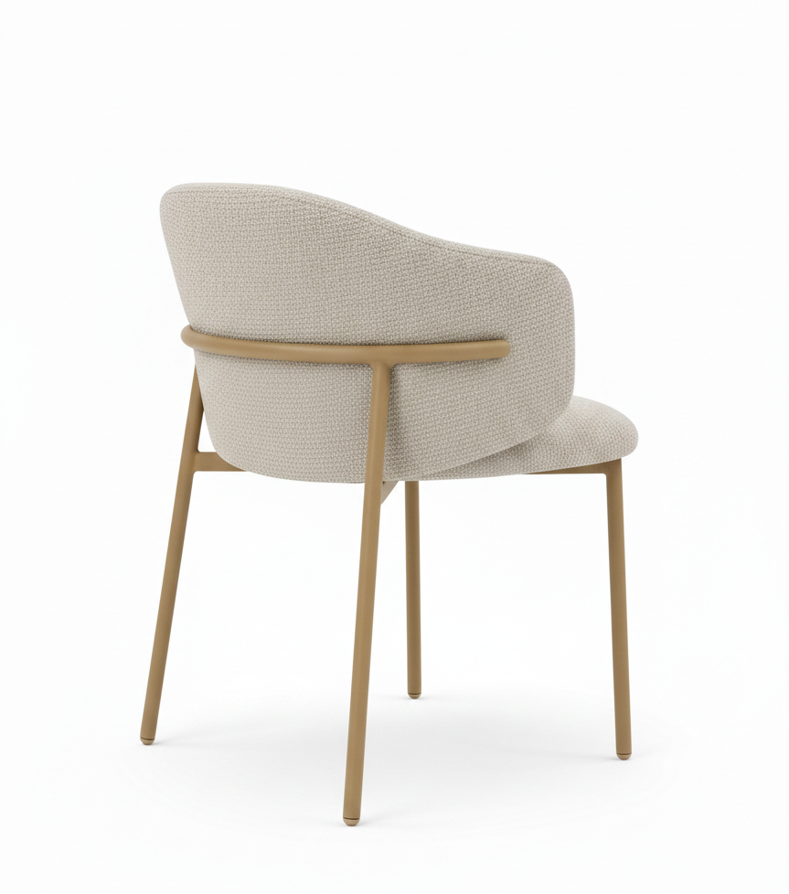 LUNA Modern Accent Dining Chair – Luxury Beige Bouclé Armchair with Enveloping Backrest and Sand-Finish Designer Legs – Elegant Scandinavian Seating for Dining Room & Vanity