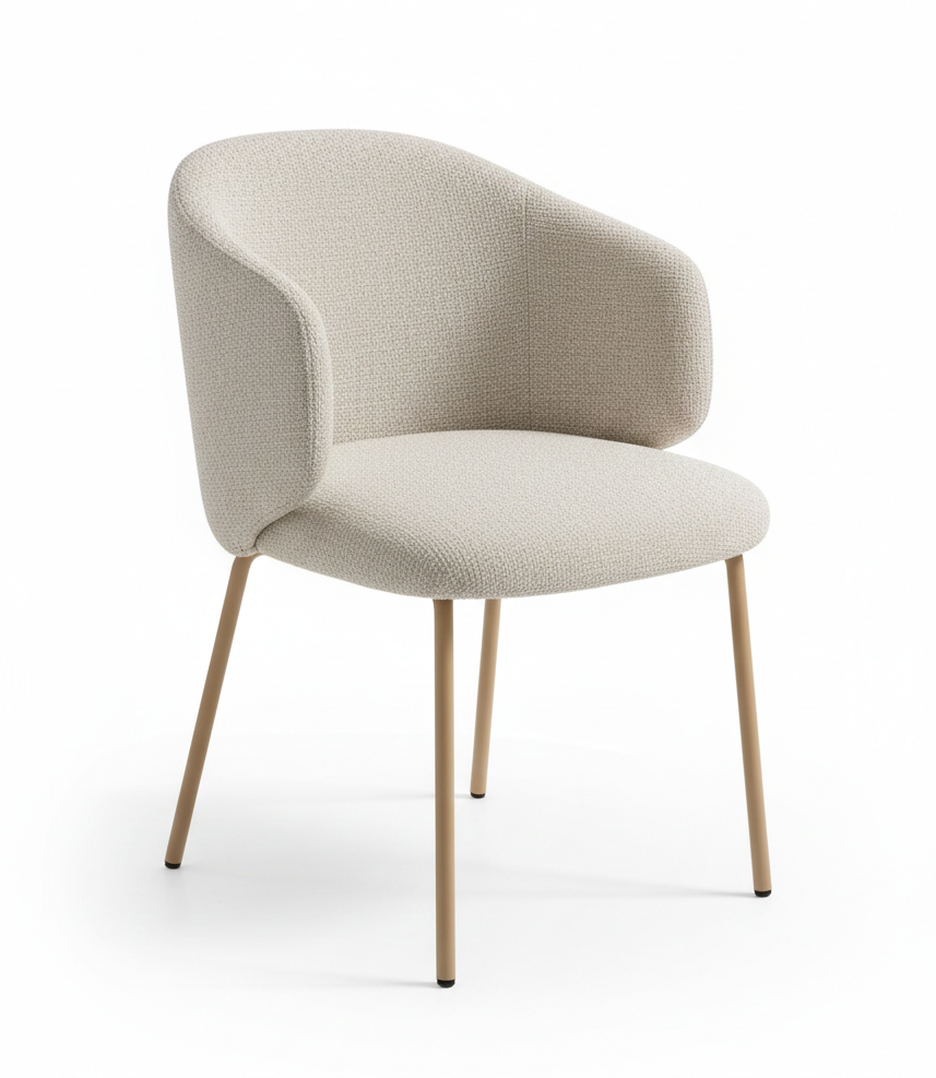 LUNA Modern Accent Dining Chair – Luxury Beige Bouclé Armchair with Enveloping Backrest and Sand-Finish Designer Legs – Elegant Scandinavian Seating for Dining Room & Vanity