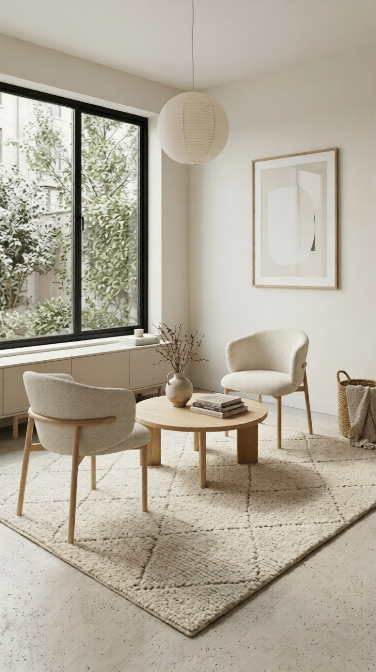 Luna Bouclé Eetkamerstoel – Japandi Mid-Century Modern Stijl