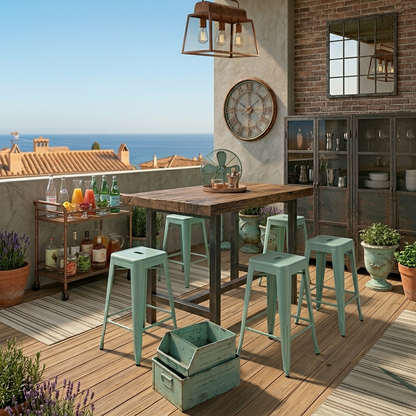 Industrial Green Light Metal Bar Stool