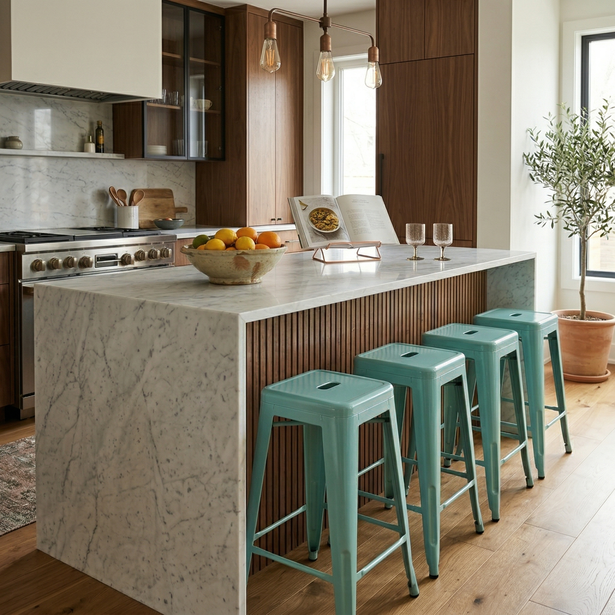 Industrial Green Light Metal Bar Stool