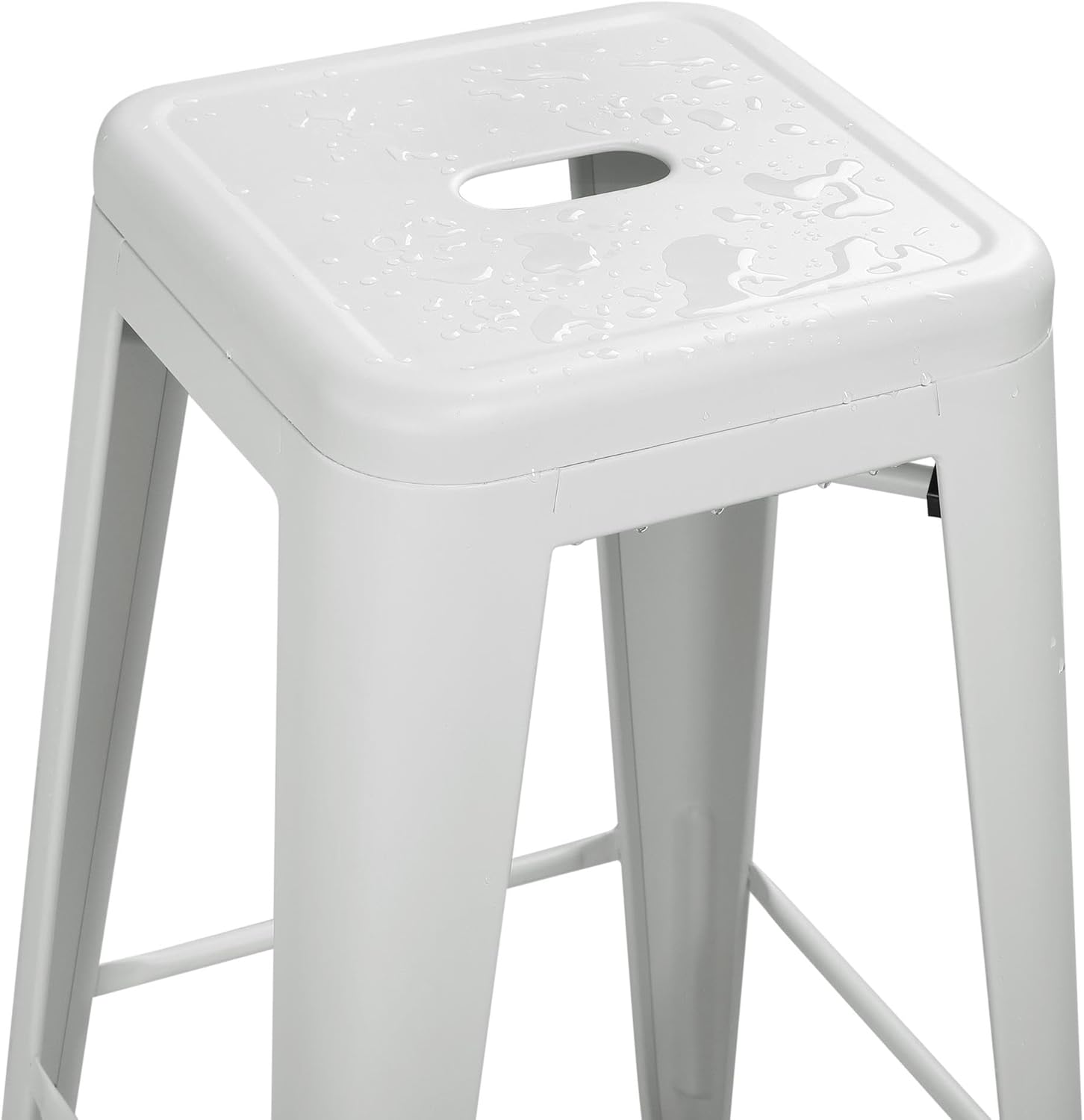 Industrial White Metal Bar Stool - High Back, Stackable