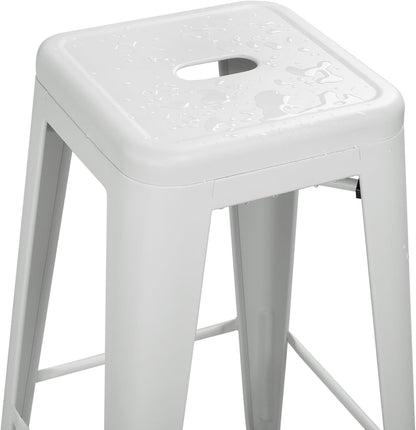 Industrial White Metal Bar Stool - High Back, Stackable