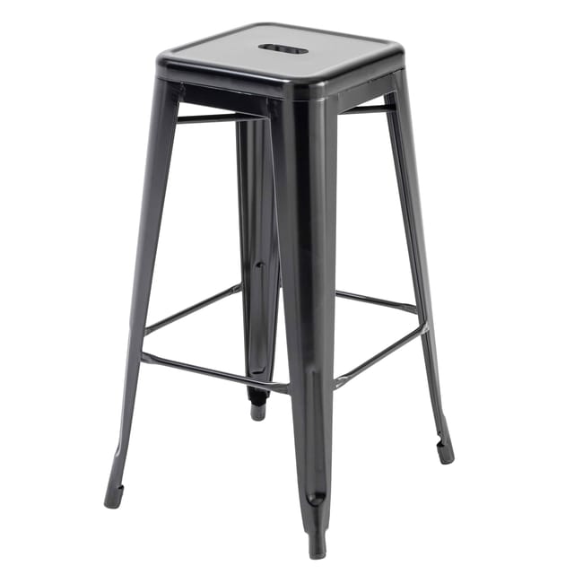 Industrial Black Metal Bar Stool - High Back, Stackable