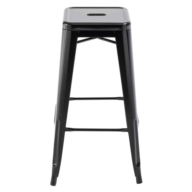 Industrial Black Metal Bar Stool - High Back, Stackable